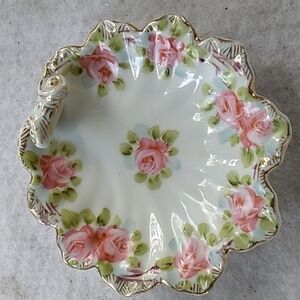 Vintage Nippon hand painted rose nut dish